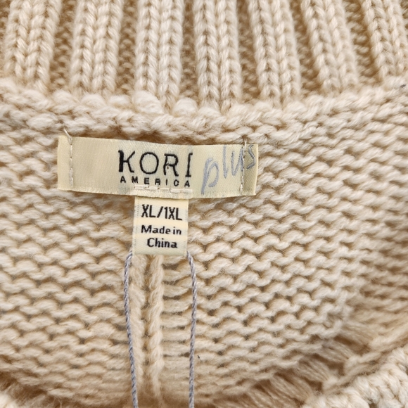 Kori America Womens Oversized Chunky Cable Loose Knit Sweater Balloon Sleeves XL - Picture 2 of 7